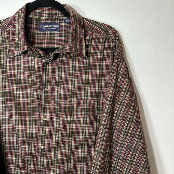 Roundtree & Yorke Shirt Men's XLT Button Up Multicolor Plaid Pocket Long Sleeve - Picture 3 of 8